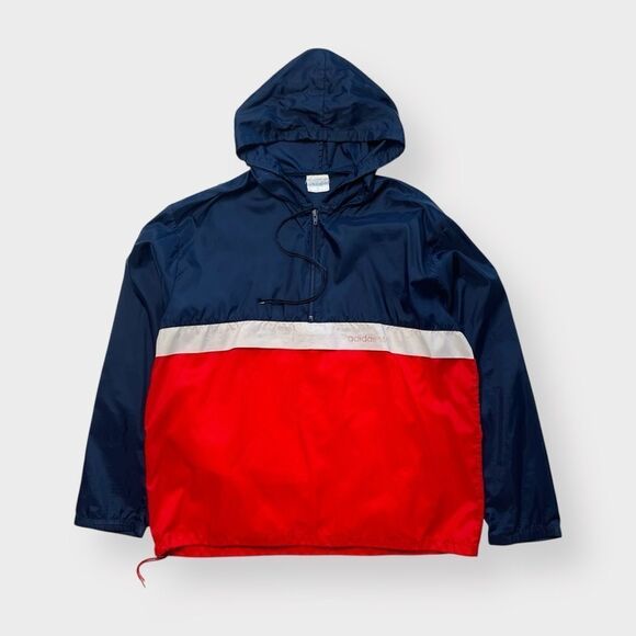 adidas Other - Vtg 70s 80s adidas Windbreaker 1/4 Zip Jacket, Anorak Pocket Hooded Lightweight
